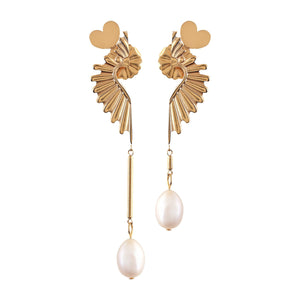 'FLY HIGH' Asymmetrical Half Heart Earrings with Pearl